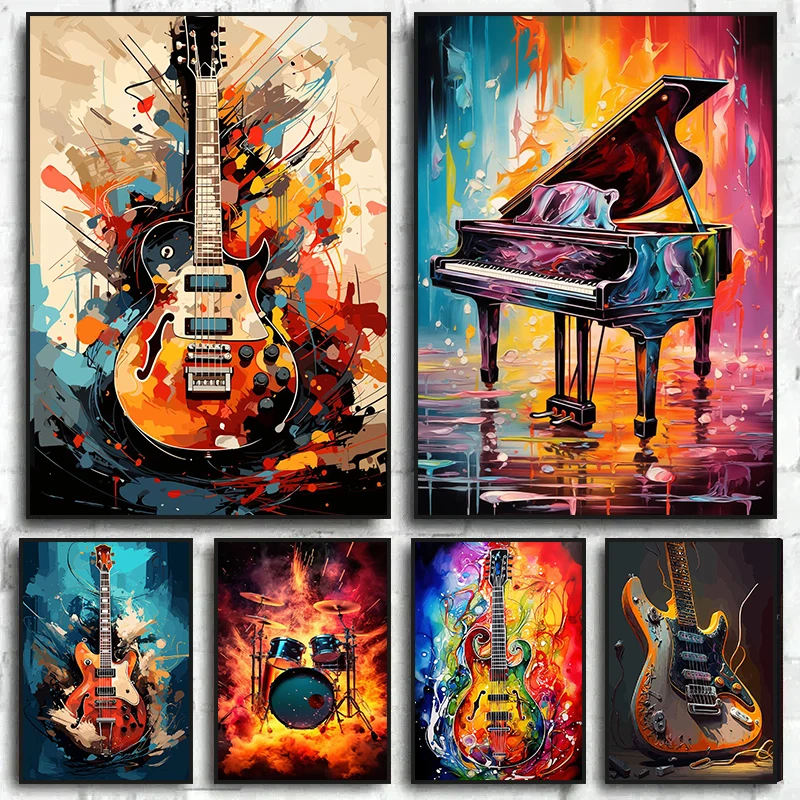 Picture Of Musical Instrument - Abstracte kleurrijke kunst muziekinstrumenten drumkit gitaar